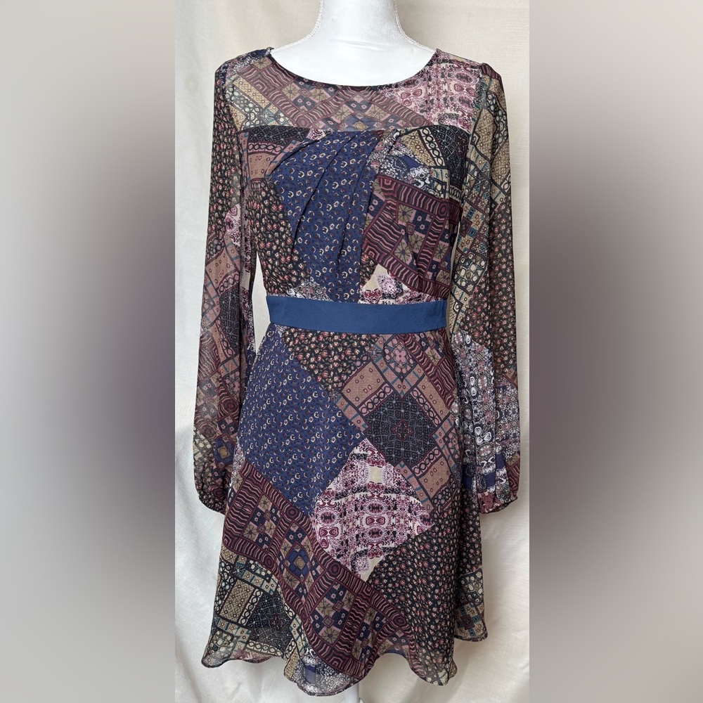 Bcbgeneration Multicolor Patchwork Long Sleeve Dr… - image 1